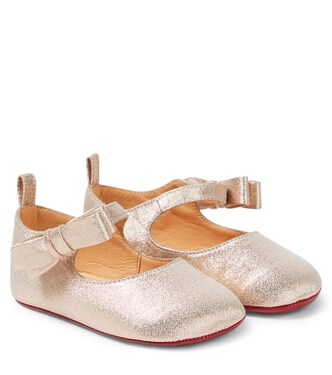 Lou Babe bow-detail metallic leather flats | Christian Louboutin Kids