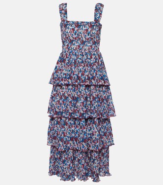 Floral pleated georgette midi dress | Ganni
