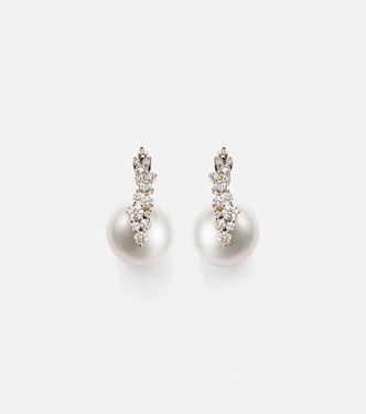 Cocktail 14kt gold earrings with pearls and diamonds | Sydney Evan