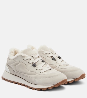 Shearling-lined suede low-top sneakers | Brunello Cucinelli