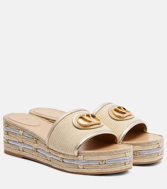 VLogo leather-trimmed espadrille slides | Valentino Garavani