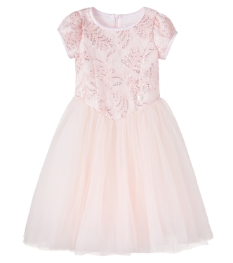 Sequined lace-trimmed tulle dress | Monnalisa