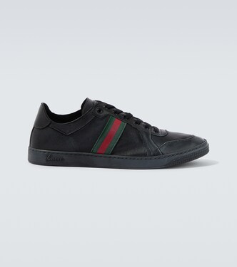 Stretch Web Stripe leather sneakers | Gucci