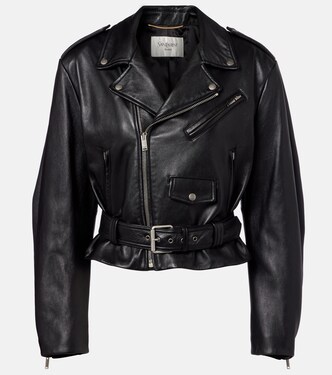 Cropped leather biker jacket | Saint Laurent