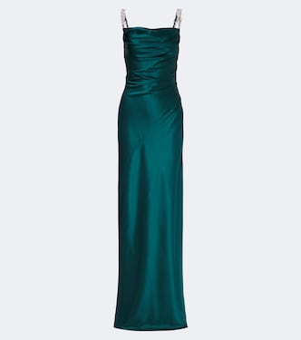 Embellished ruched silk satin gown | Balmain