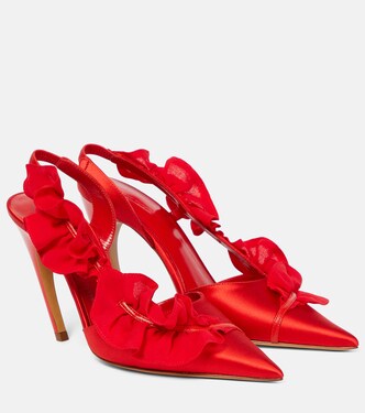 Ruffle-trimmed satin slingback pumps  | Nensi Dojaka