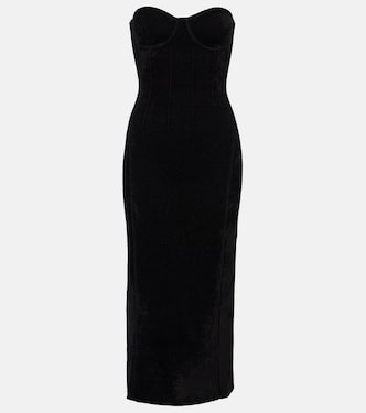 Titania strapless velvet midi dress  | Galvan