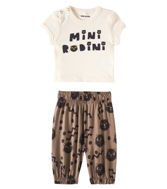Baby Mini Rodini Cats T-shirt and sweatpants set | Mini Rodini