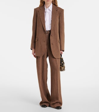 Striped linen-blend blazer in brown - Dries Van Noten | Mytheresa