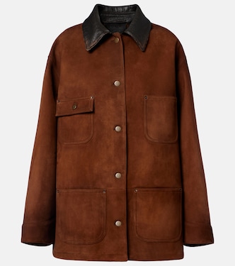 Leather-trimmed suede field jacket | Prada