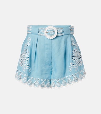 Embroidered belted linen shorts | Farm Rio