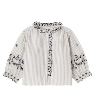 Embroidered ruffled striped cotton top | C'era Una Volta