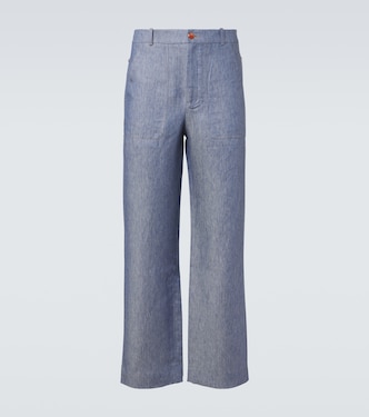 Linen denim straight pants with carnelian | God's True Cashmere
