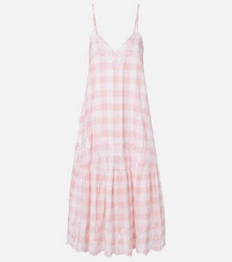 Embroidered checked cotton midi dress | Juliet Dunn