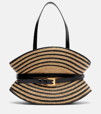 Gestreifte Schultertasche in Raffiabast-Optik | Balmain