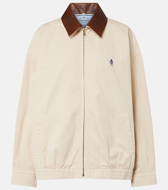 Leather-trimmed oversized cotton blouson jacket | Prada