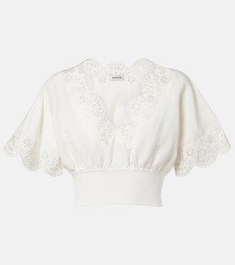 Broderie anglaise linen-blend crop top | Simkhai