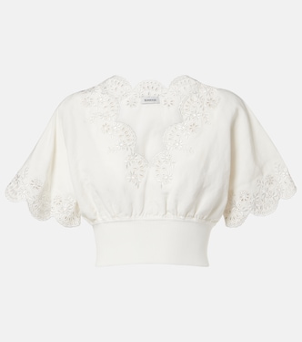 Broderie anglaise linen-blend crop top | Simkhai