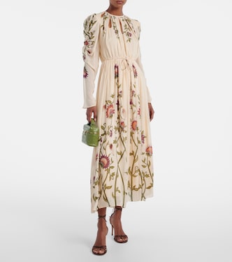 Cutout floral midi dress in beige - Farm Rio | Mytheresa