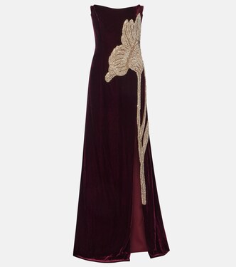Crystal-embellished velvet gown | Costarellos