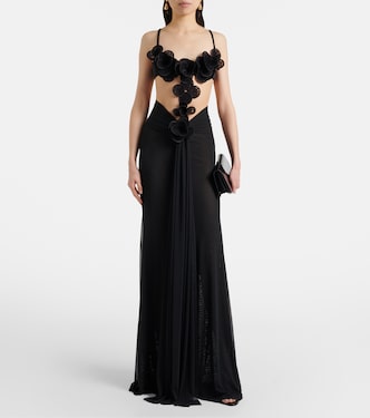 david koma mesh dress David Koma Black Embellished Crepe & Mesh Sleeveless Mini Dress S Agolde