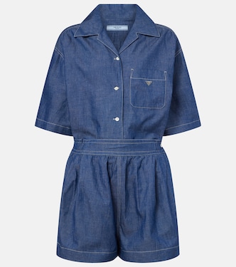 Cotton and linen chambray romper | Prada