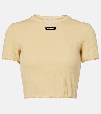 Crop top calado de algodón con encaje | Miu Miu