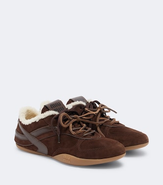 Gymnasium leather-trimmed suede sneakers | Miu Miu
