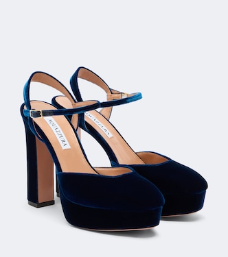 Amira velvet platform slingback pumps | Aquazzura