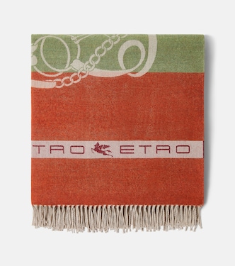 Fringe-trimmed wool jacquard throw | Etro