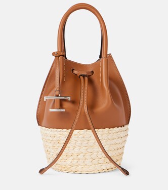 Bux raffia-trimmed leather bucket bag | Tod's