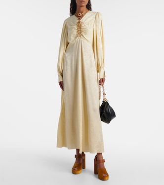 chloe yellow maxi dress Gathered silk jacquard maxi dress in yellow - Chloe