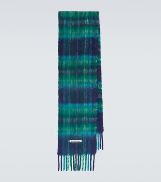 Fringed plaid mohair-blend scarf | Acne Studios