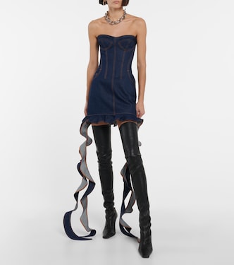 Corset denim minidress in blue - David Koma | Mytheresa