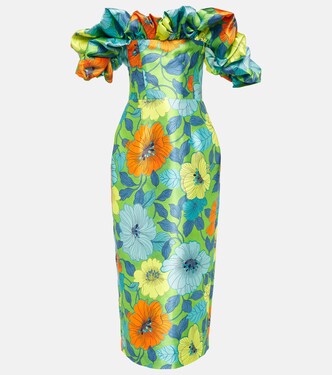 Robe midi imprimée à encolure bardot | Alémais