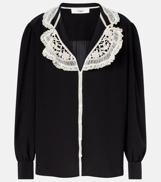 Lace-trimmed silk crêpe de chine blouse | Chloé