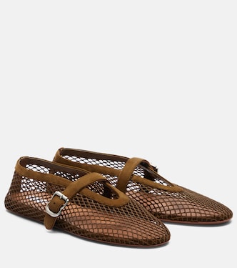 Suede-trimmed fishnet ballet flats | Alaïa