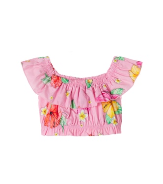 Floral ruffled cotton top | Monnalisa