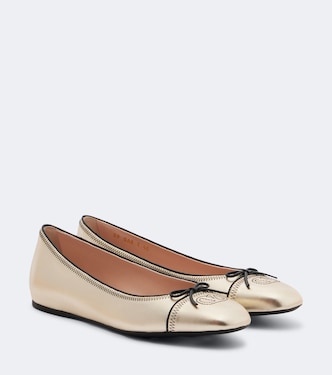 VLogo embroidered metallic leather ballet flats | Valentino Garavani