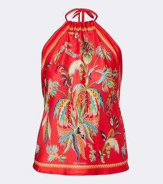 Printed halterneck silk twill top | Etro
