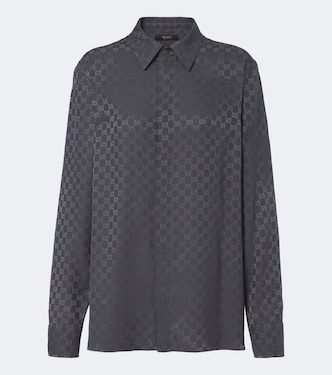 Camicia in twill di seta con stampa GG  | Gucci