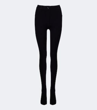 Leather-trimmed ribbed-knit leggings | Loewe