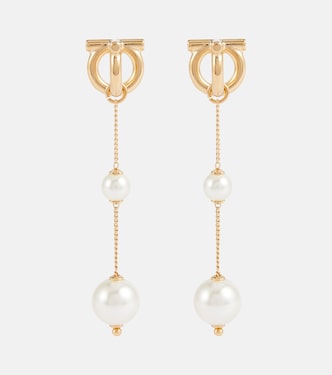 Gancini faux pearl drop earrings | Ferragamo
