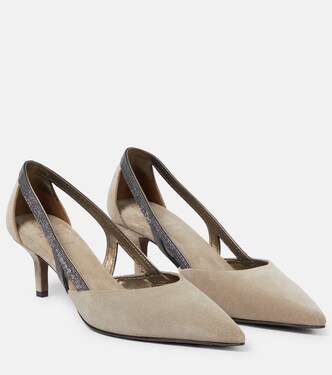 Embellished suede slingback pumps | Brunello Cucinelli