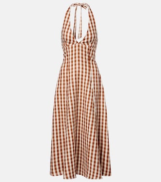 Marais gingham halterneck linen midi dress | Faithfull