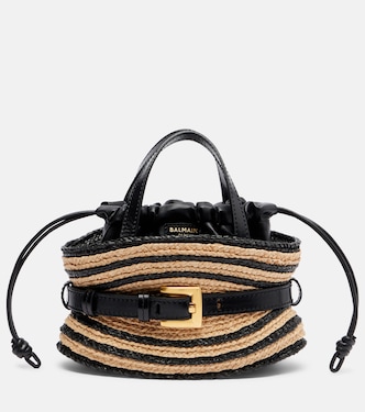 Raffia-effect striped top-handle bag | Balmain