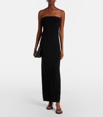 black strapless jersey maxi dress La Femme 32843 - Long Jersey Sheath Dress