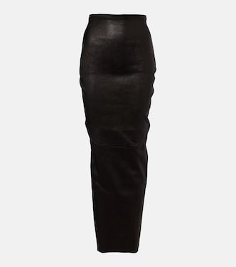 Dirt Pillar leather and cotton midi skirt | Rick Owens