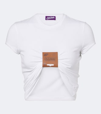 Leather-trimmed cropped T-shirt | Jean Paul Gaultier