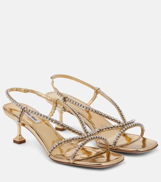 Embellished metallic leather sandals | Miu Miu
